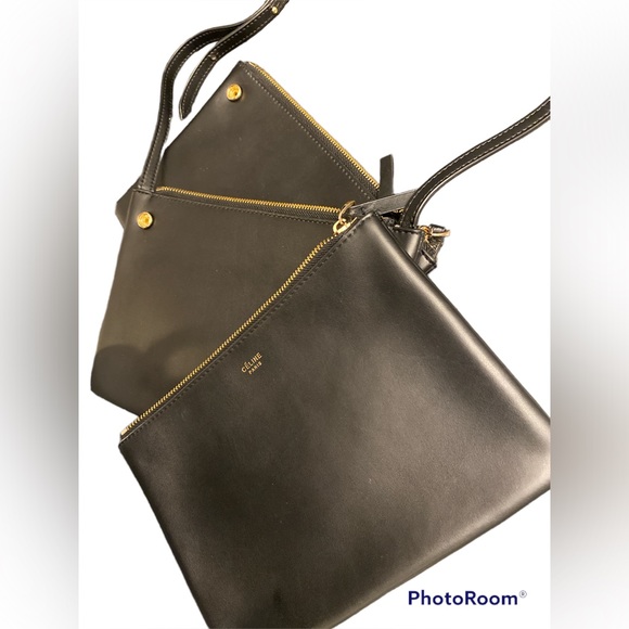 Celine Handbags - Celine Leather Trio Shoulder Bag -Black